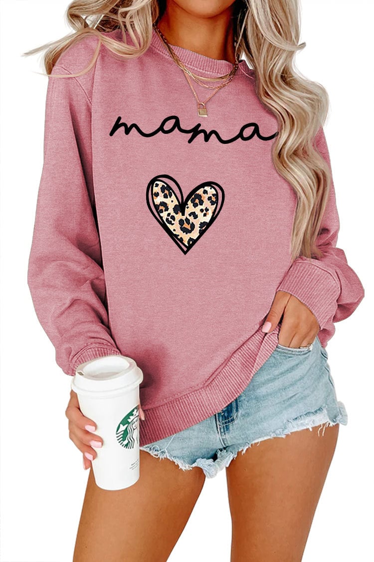 Plus Size Leopard Print Heart Long Sleeve Fleece Top