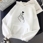 Candy Color Fleece Hoodie Sweater with Heart Design | Streetwear
