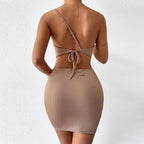 Summer Hollow Back Slit Dress with Drawstring Design