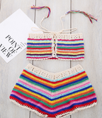 Women's Knitted Striped Bikini Set - Handmade Swimwear