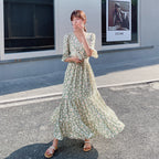 High Waist Chiffon V-neck Long Fairy Dress