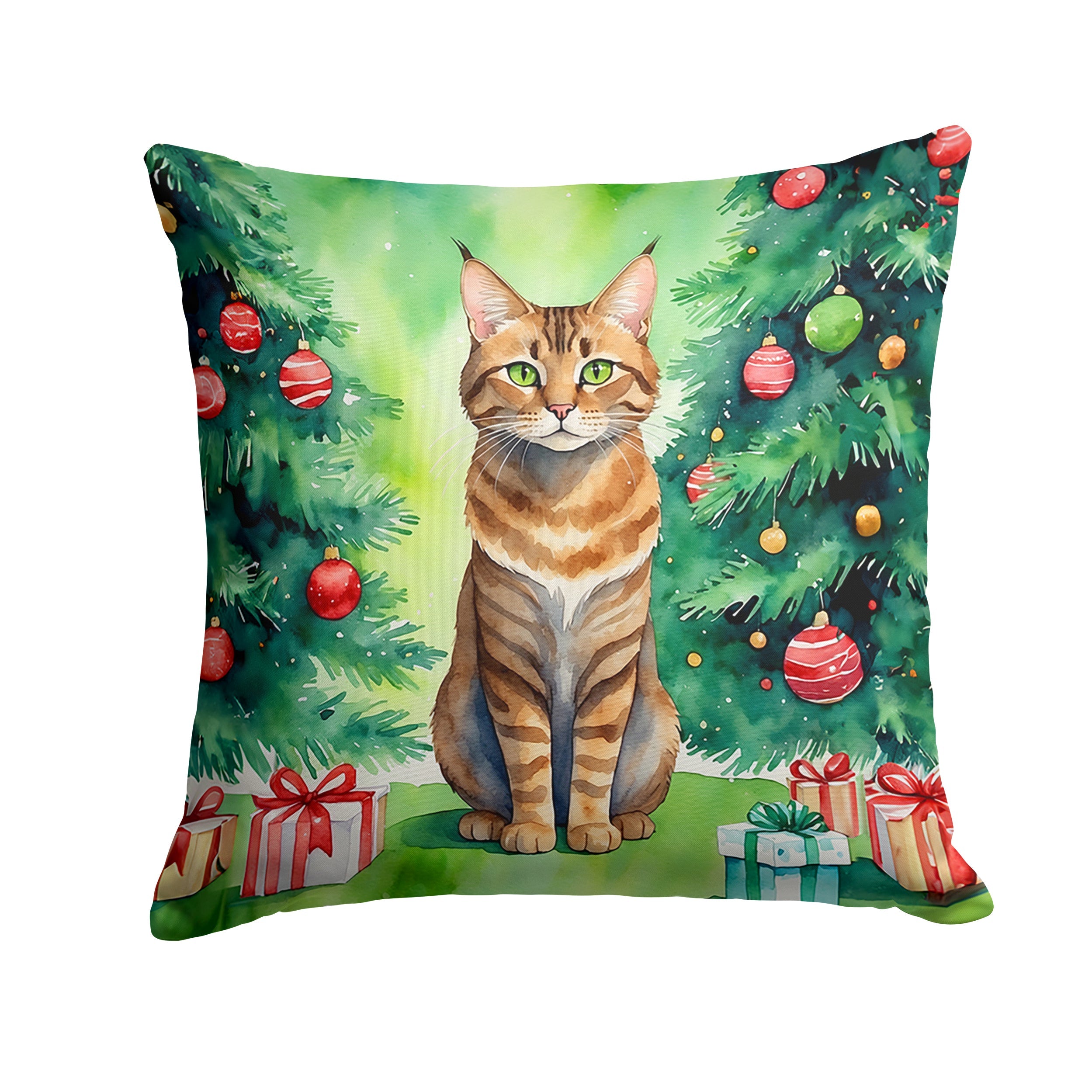 Sokoke Cat By the Christmas Tree Throw Pillow