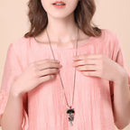 Long Sweater Chain with Crystal Cat Pendant