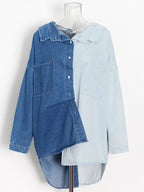 2024 Women's Color Block Denim Shirt Jacket (Plus Size)