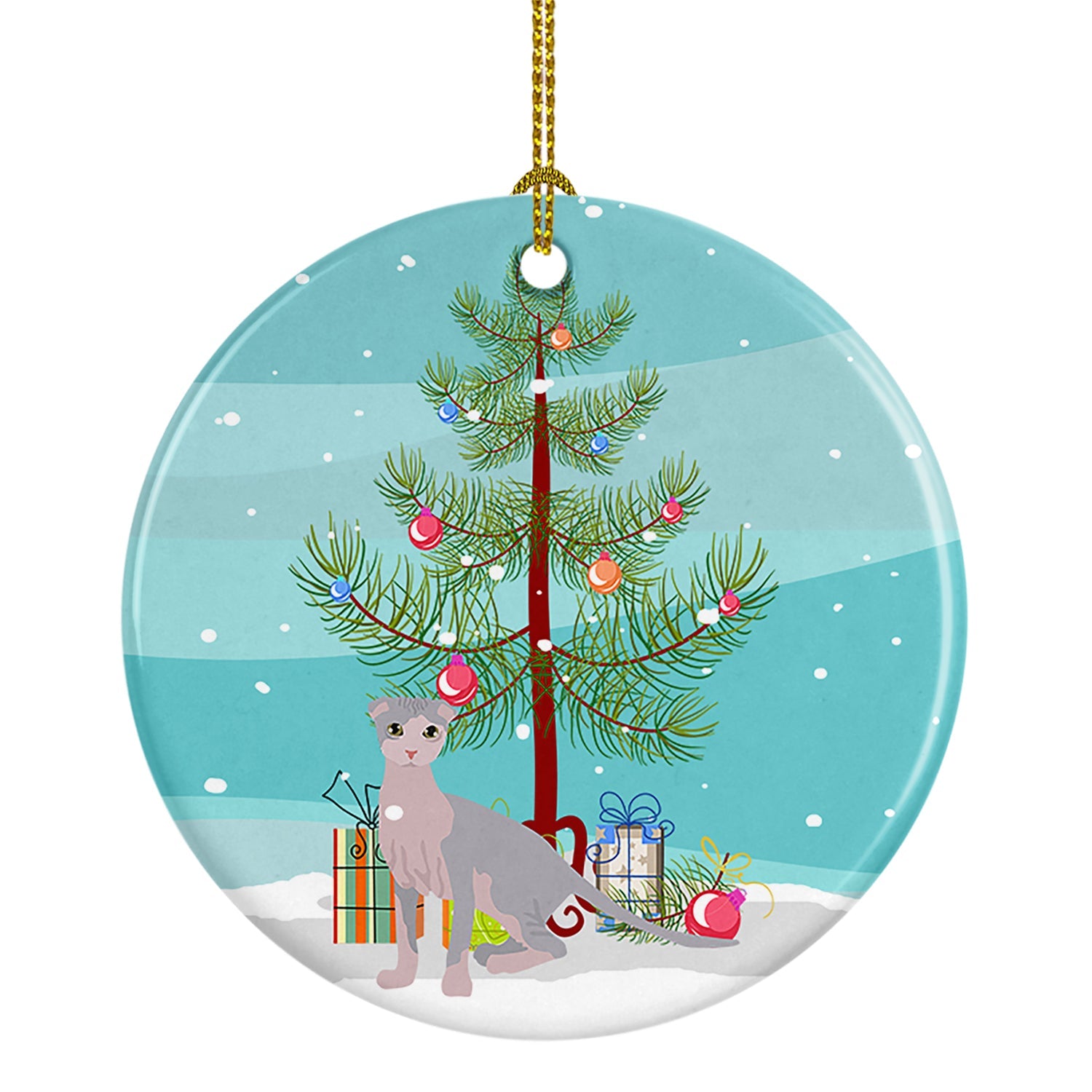 Ukrainian Levkoy Cat Christmas Ceramic Ornament