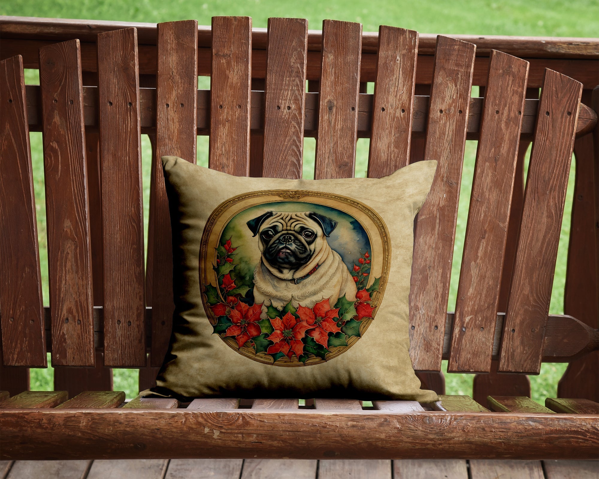 Pug Christmas Flowers Throw Pillow