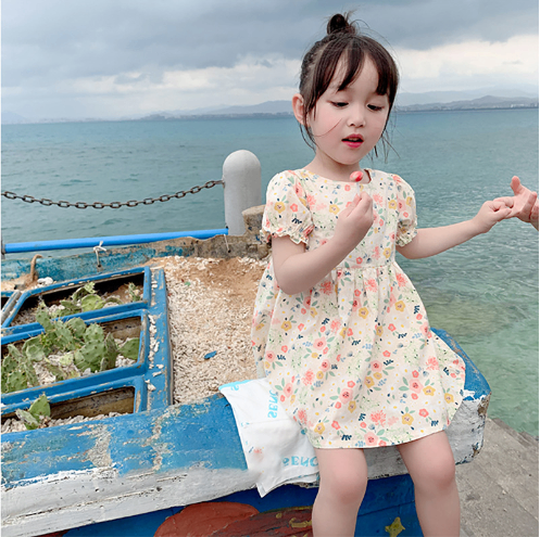 Girls Summer Short Sleeve Floral Print Dress
