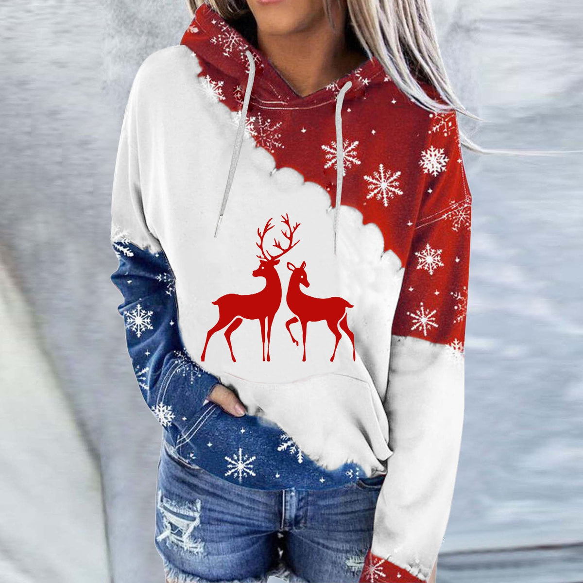 Snowman Print Long Sleeve Crew Neck Hoodie | Streetwear