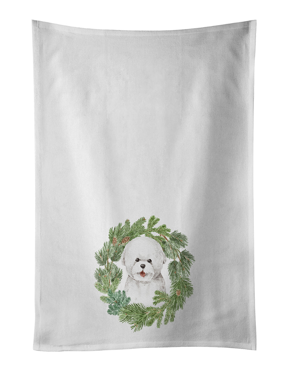 Bichon Frise Smiling Christmas Wreath Kitchen Towel Set of 2
