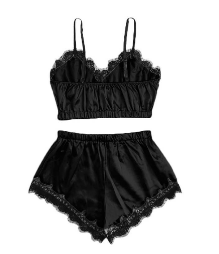Lace Lingerie Set with Crop Top and Shorts (Two Pieces)