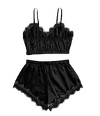Lace Lingerie Set with Crop Top and Shorts (Two Pieces)