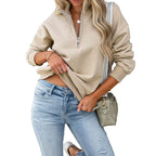Solid Color Women's Long Sleeve Zip Lapel Sweater