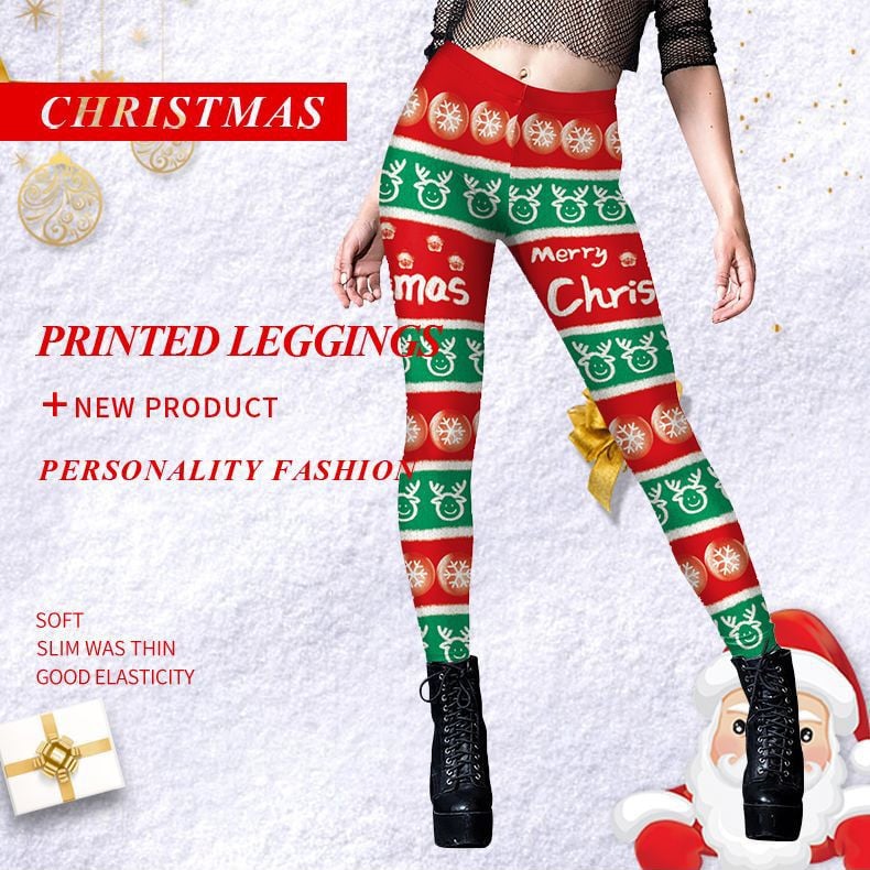 Elastic Women’s Christmas Digital Printing Pants