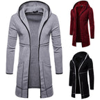 2024 Men's Solid Hooded Long Sleeve Trench Coat