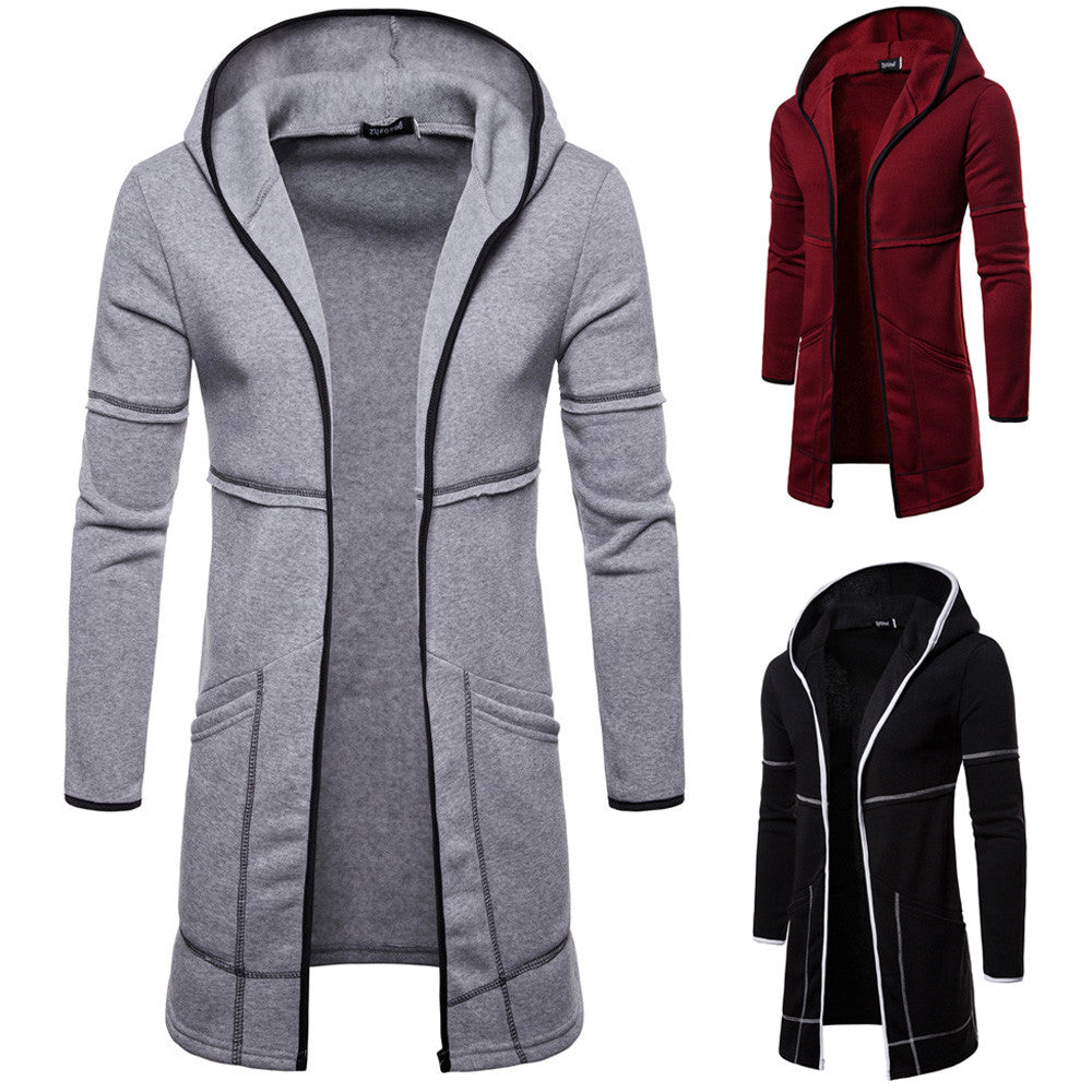2024 Men's Solid Hooded Long Sleeve Trench Coat