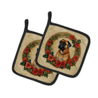 Bullmastiff Christmas Flowers Pair of Pot Holders