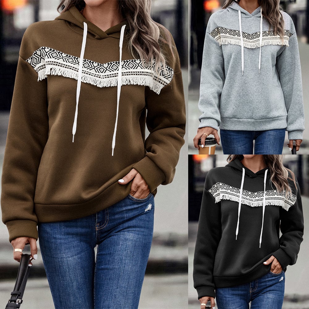Hooded Lace Casual Sweatshirt for Women (Autumn/Winter) | Streetwear