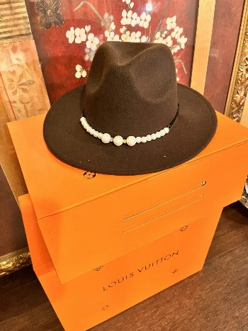 Fashion pearl Top hat wool Jazz Cap | Embroidered Cap