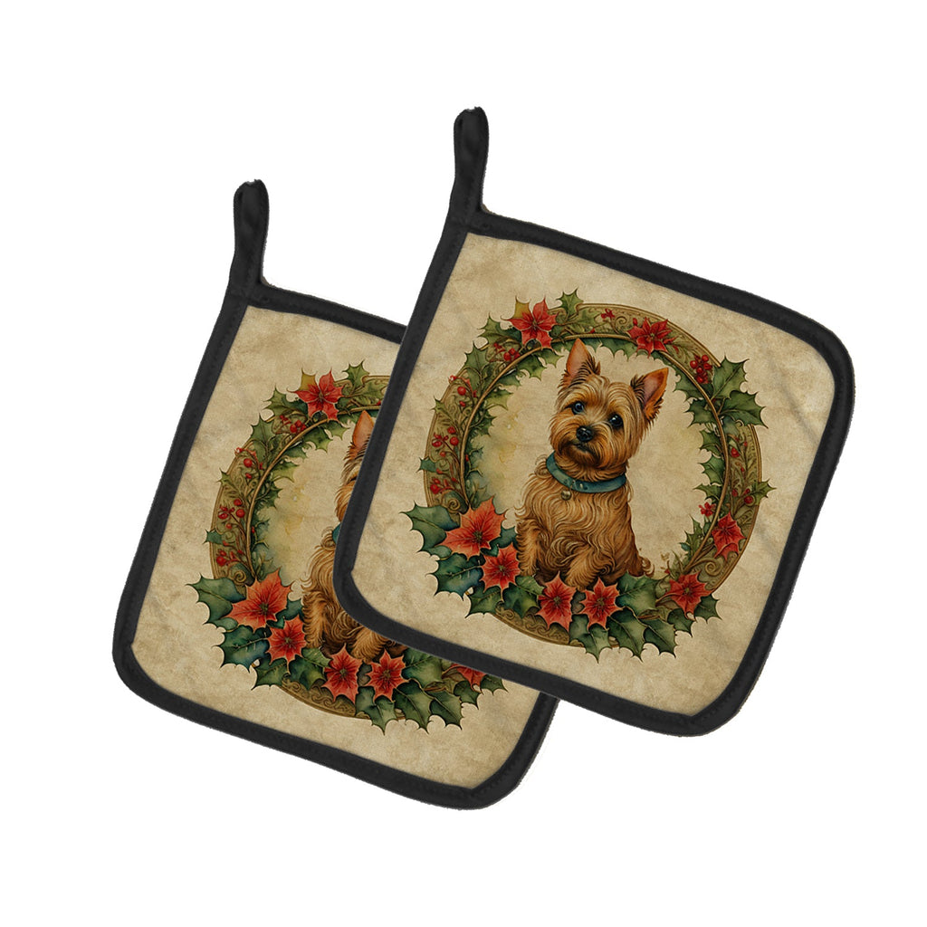 Norwich Terrier Christmas Flowers Pair of Pot Holders