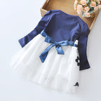 2019 Girls' Floral Bow Long Sleeve Dress (Korean Style)