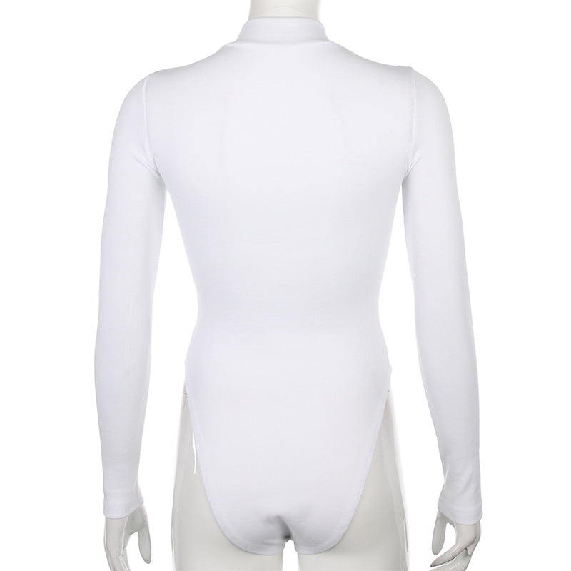 2019 Women's High Neck Sheer Bodysuit with Panels