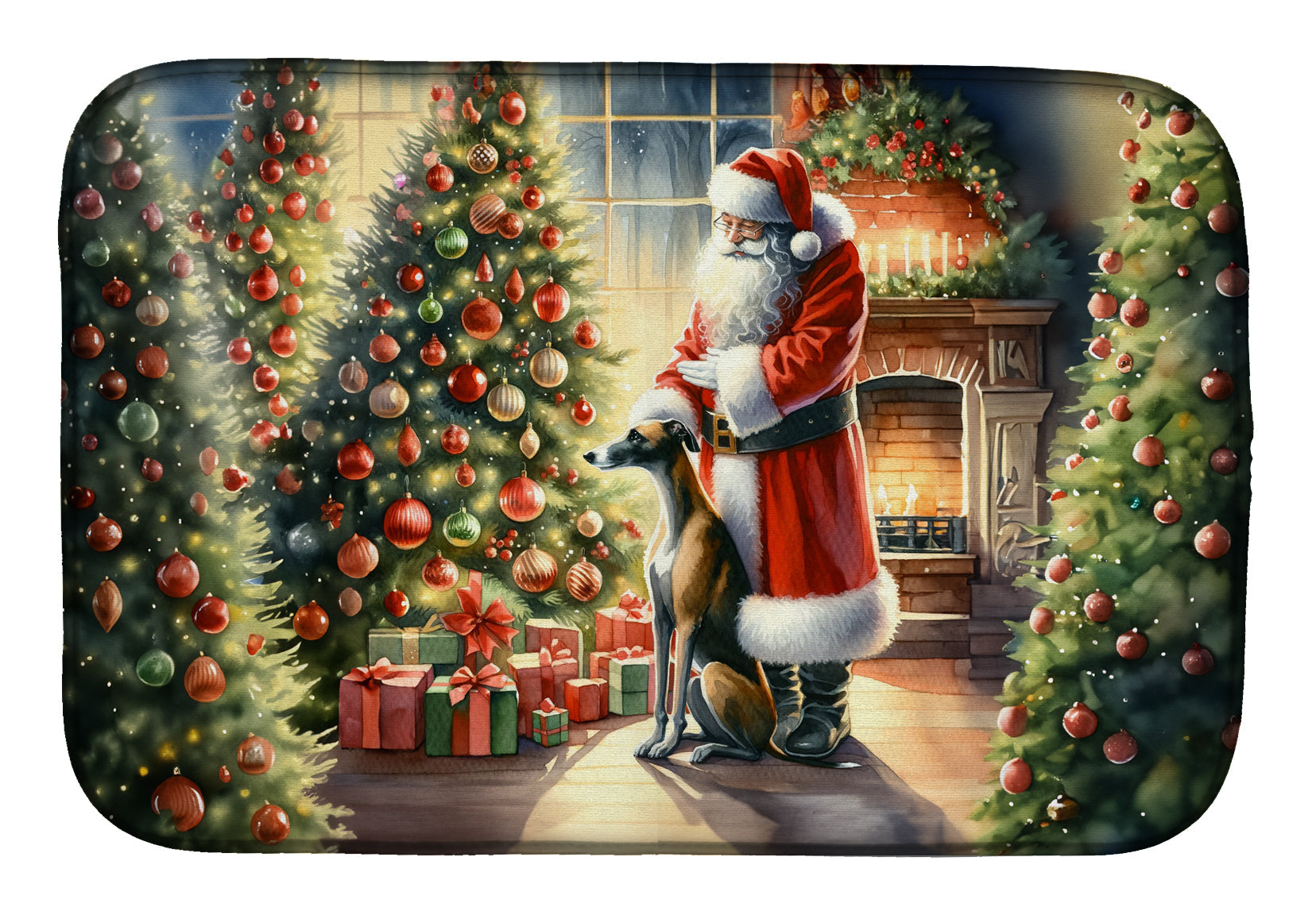 Greyhound and Santa Claus Dish Drying Mat