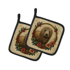 Komondor Christmas Flowers Pair of Pot Holders