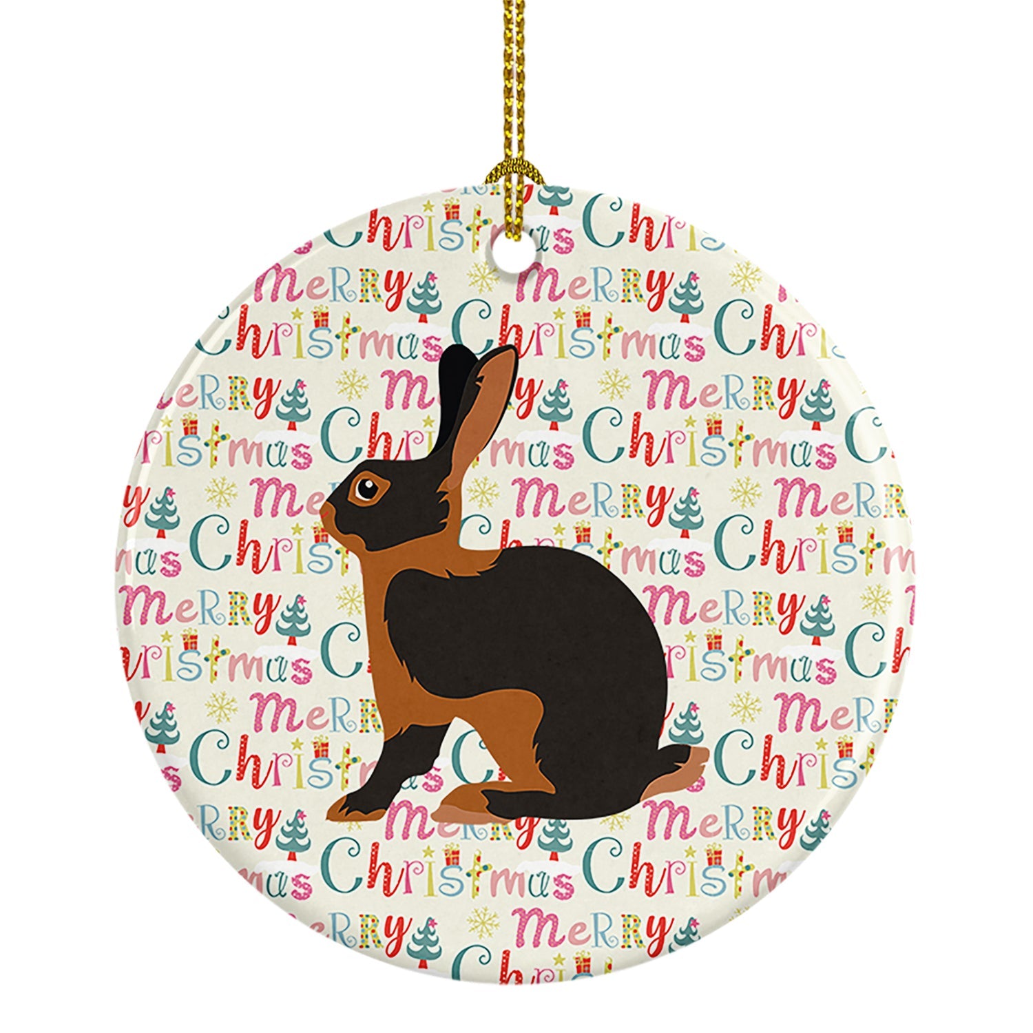 Tan Rabbit Christmas Ceramic Ornament