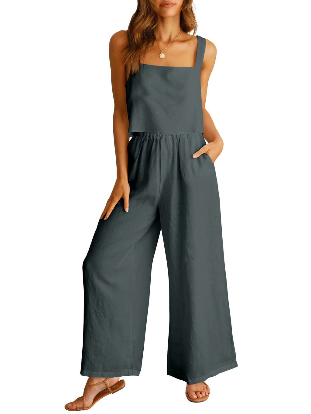Sleeveless Camisole Wide Leg Pants Set