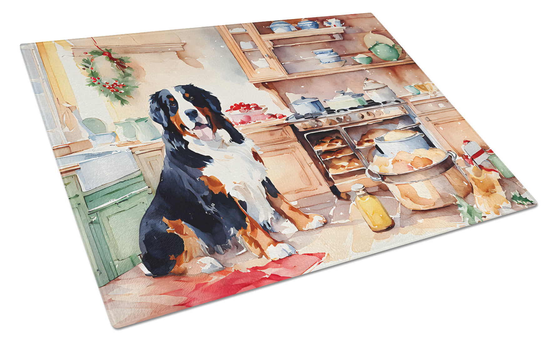 Bernese Mountain Dog Christmas Cookies Glass Cutting Board