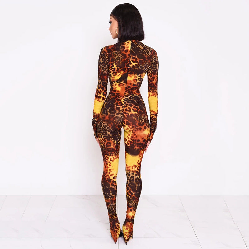 Fashionable Printed Women's Bodysuit in Leopard Print