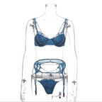 Lace Bra and Lingerie Set with Rhinestone Detail