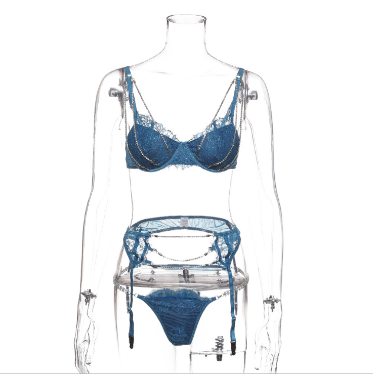 Lace Bra and Lingerie Set with Rhinestone Detail