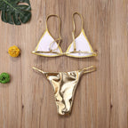 Women's Sequin Thong Bikini Set in Silver and Gold