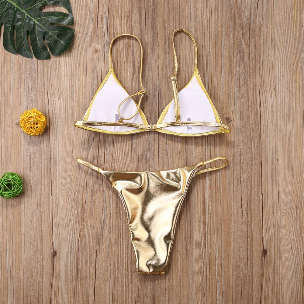 Women's Sequin Thong Bikini Set in Silver and Gold