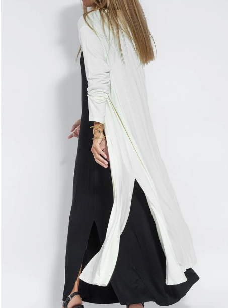 New Style Solid Color Long Sleeve Slit Trench Coat