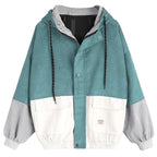Korean College Style Color Block Hooded Jacket for Women