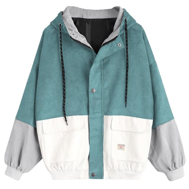 Korean College Style Color Block Hooded Jacket for Women