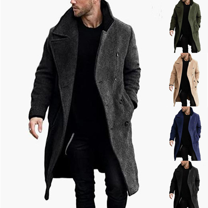 2023 Autumn/Winter Men's Long Woolen Coat Double Breasted