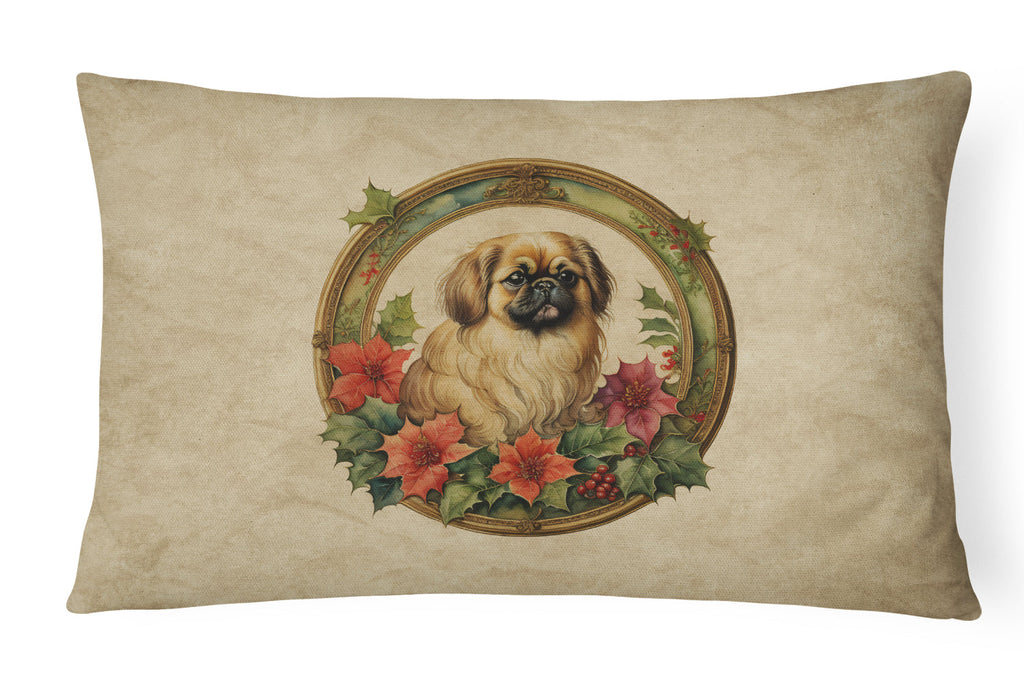 Pekingese Christmas Flowers Throw Pillow