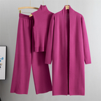 Women's 3-Piece Knit Set: Sleeveless Vest, Long Cardigan, and Wide-Leg Pants