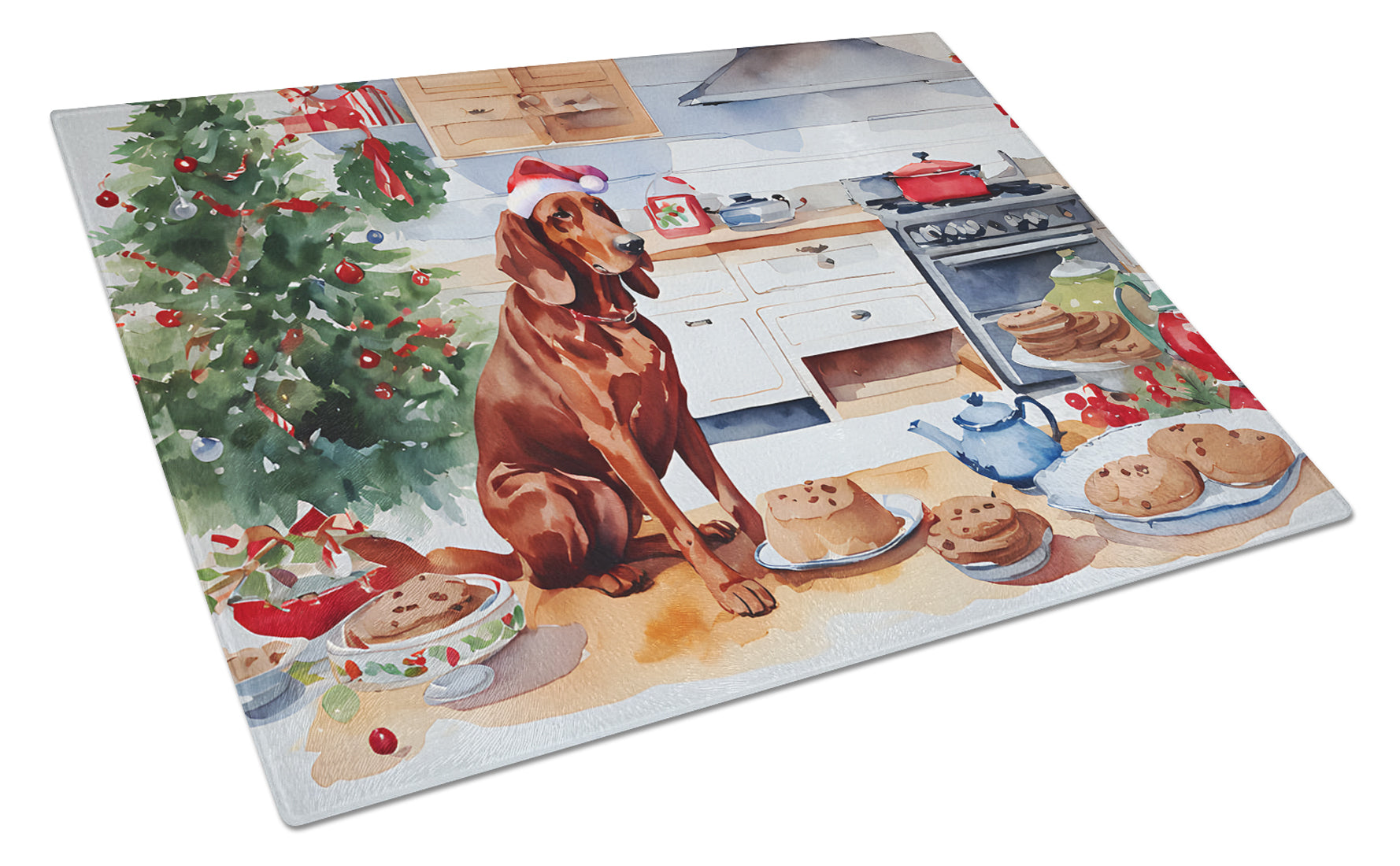 Redbone Coonhound Christmas Cookies Glass Cutting Board