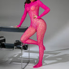 Fishnet Long Sleeve Backless Bodysuit