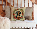 Dachshund Christmas Flowers Throw Pillow