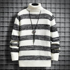 Men's High-Neck Striped Sweater for Autumn and Winter