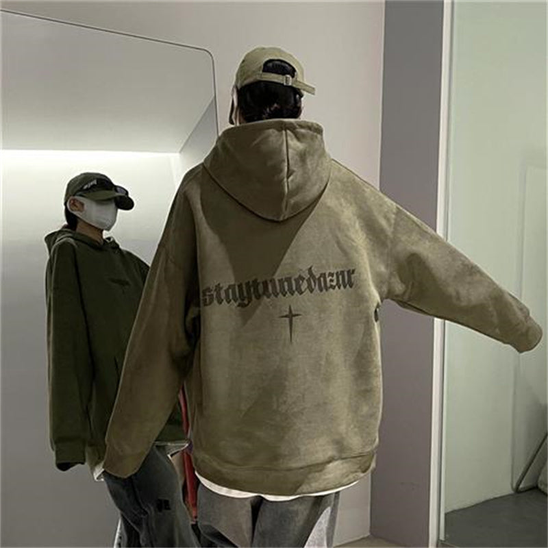 Burgundy Suede Hoodie with Extra Fleece for Men | Streetwear
