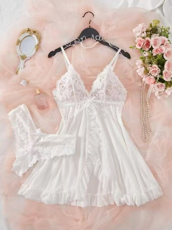 Green Lace V-Neck Camisole and Panty Lingerie Set