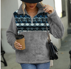 Ladies Geometric Print Round Neck Plush Pullover Sweatshirt