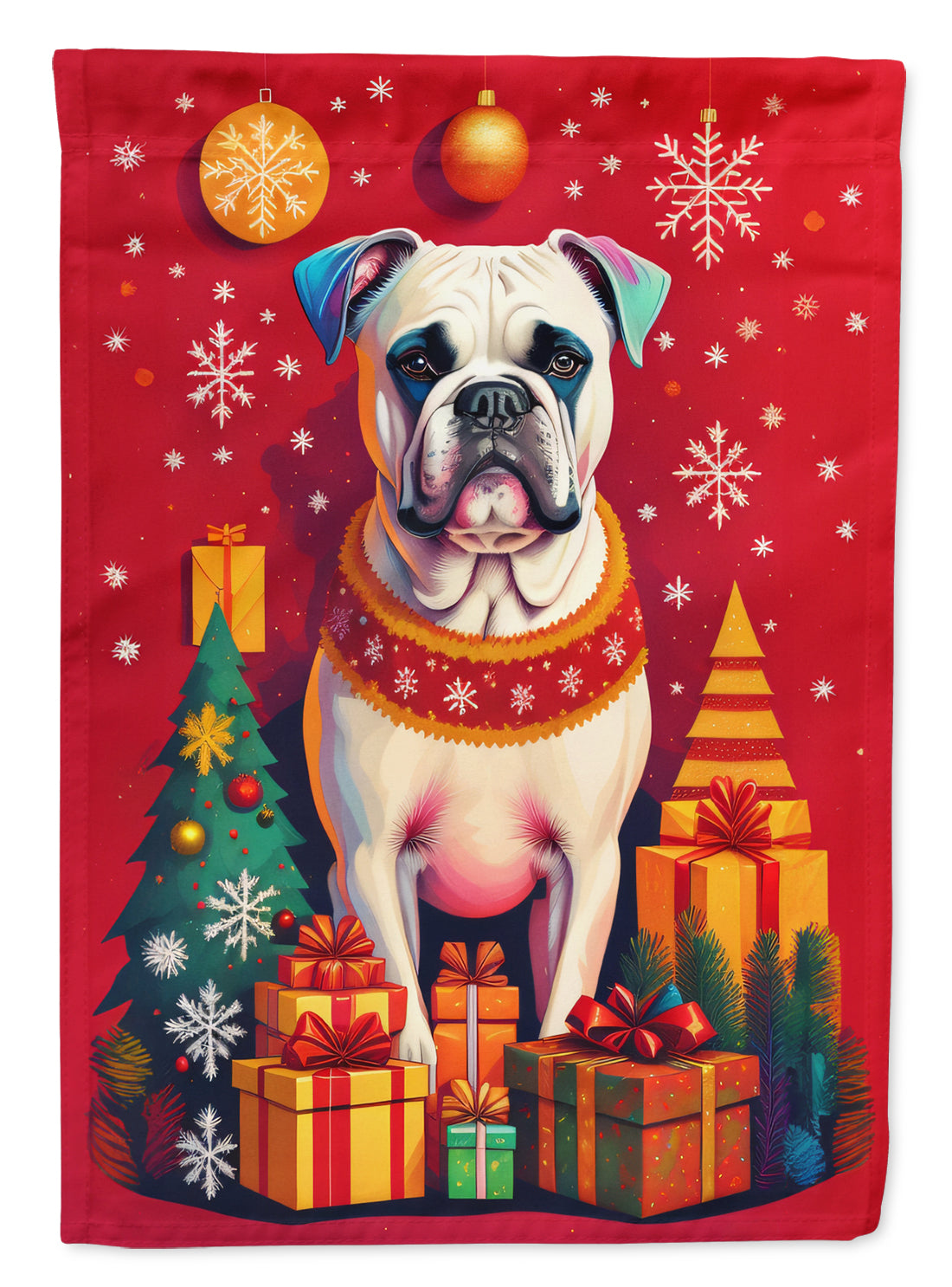 White Boxer Holiday Christmas Garden Flag