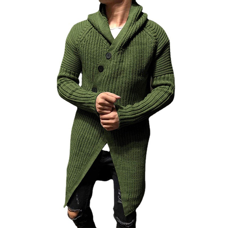 Hooded Long Knit Cardigan in Solid Color Sweater